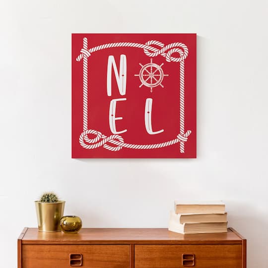 16" Red Nautical Noel Christmas Canvas Wall Décor